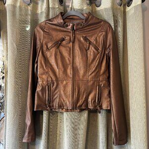 Bronze Metallic Motorcycle Jacket - L - Great pockets and zippers - faux leather